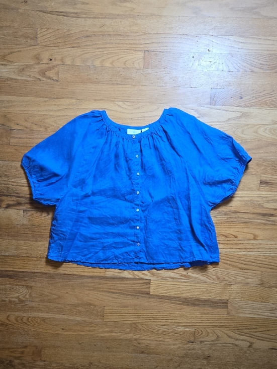 Cynthia Rowley Tops - BN Cynthia Rowley cobalt blue 100% linen puff sleeve button-front top